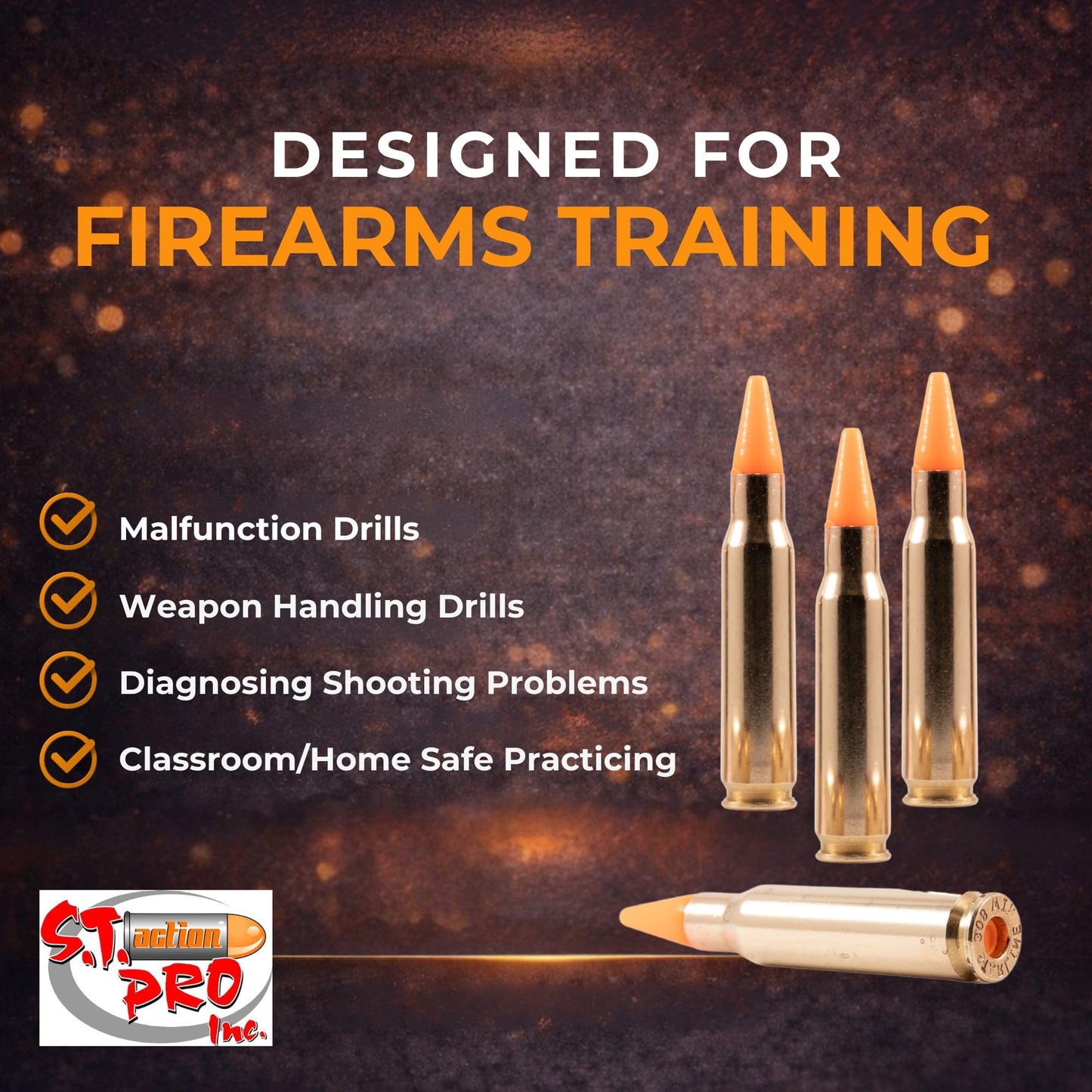 S.T. Action Pro 223 Cal / 5.56 MM Dummy Rounds – Orange Safety Trainer Dummy Rounds, Reusable Dry Fire Training Ammunition (5-Pack) for Gun Owners - Veteran-Owned, Assembled in the USA
