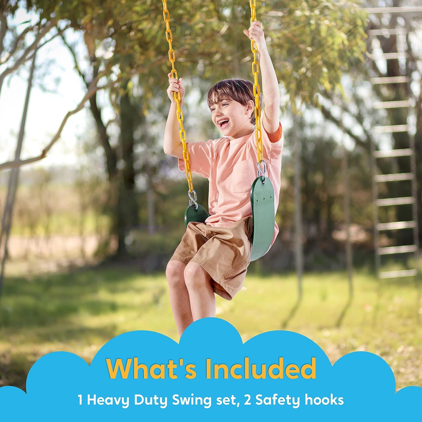 TURFEE Heavy Duty Swing Seat - Green Color with 66” Chain & Snap Hooks for Kids Outdoor Play