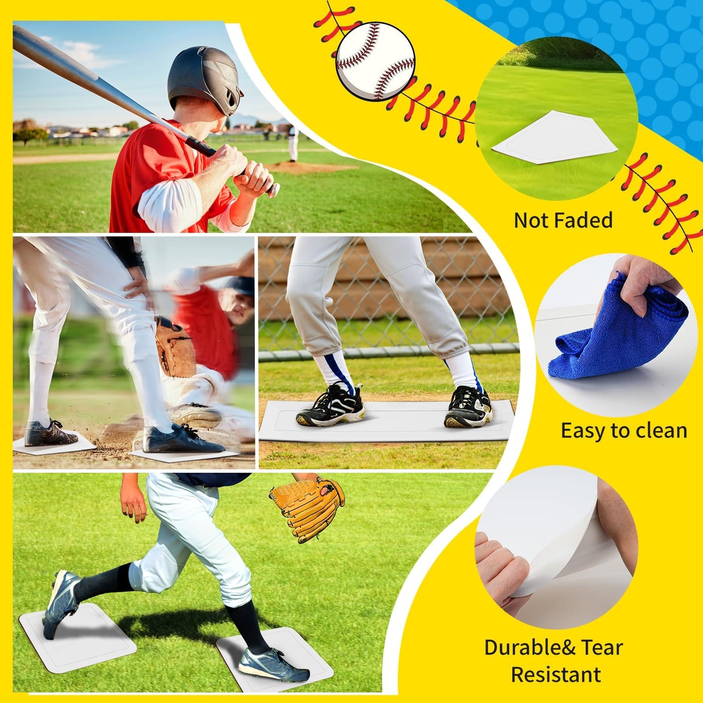 Lolyer Baseball Bases for Yard- 3 Throw Down Bases 1 Homeplate 1 Pitching Base for Baseball Practice, Rubber Bases for Kickball Baseball Softball Play (White)