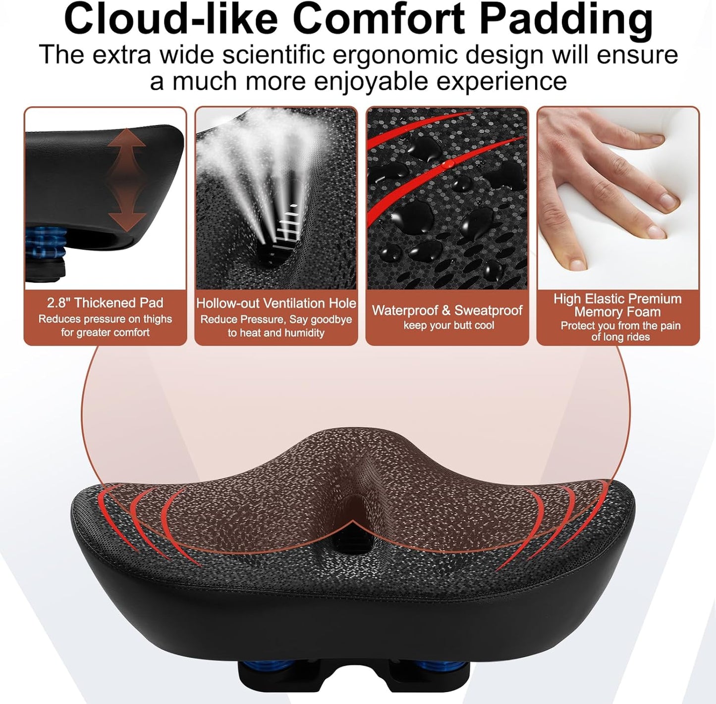 Skiennix Oversize Bike Seat - Extra Wide Noseless Cushion for Ultimate Comfort | Waterproof Memory Foam for Peloton & E-Bikes