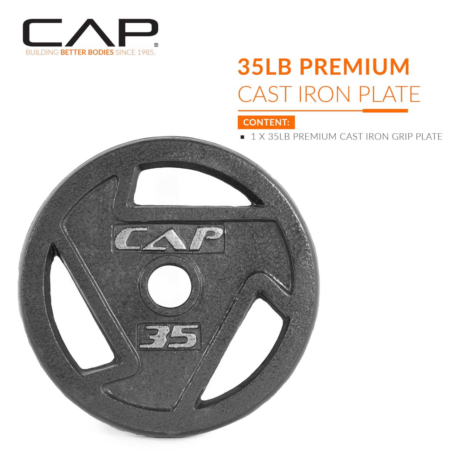 CAP Barbell 35 LB Cast Iron Olympic 2-Inch Grip Weight Plate - Single | Black