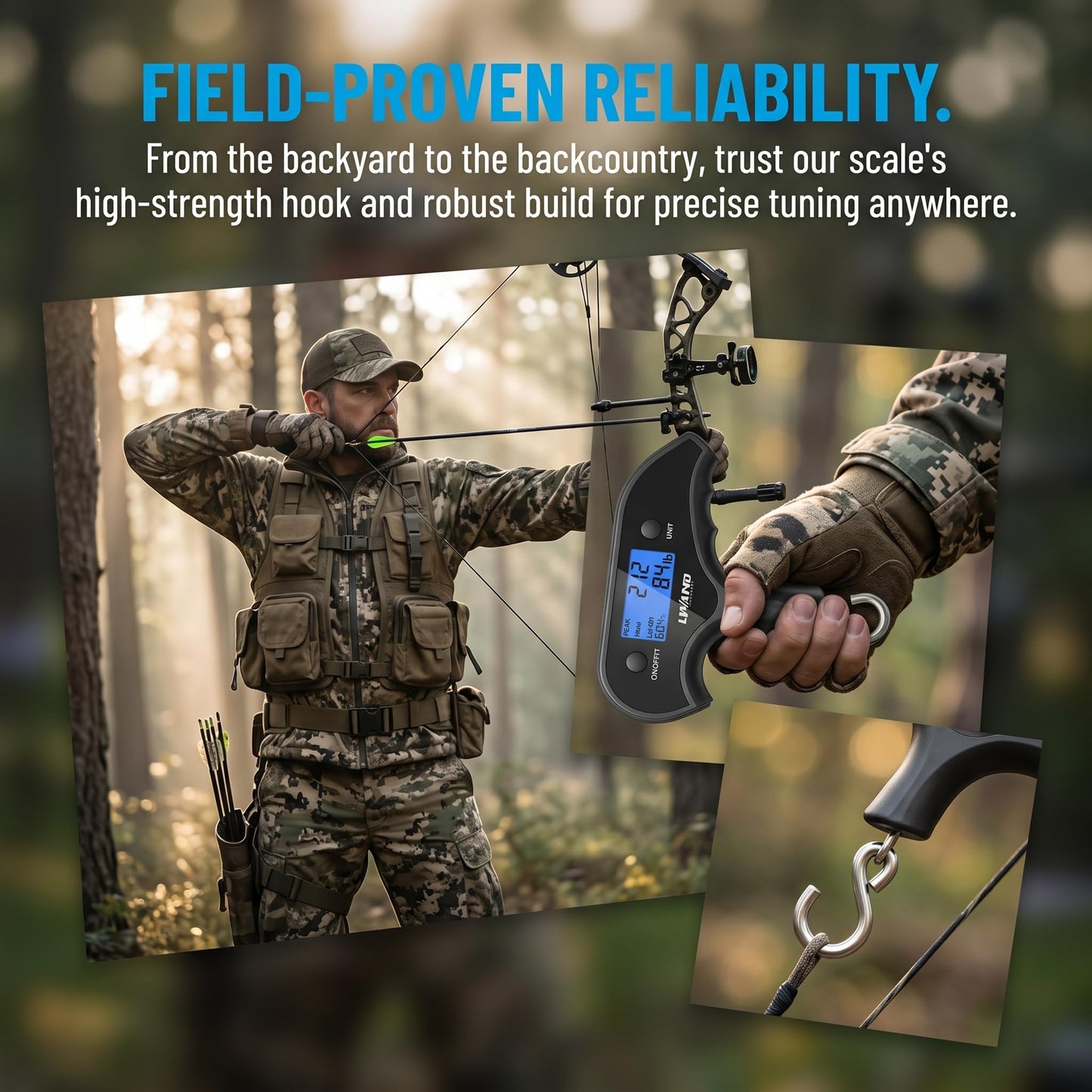 Archery Compound Bow Scale Portable Digital Draw Weight Scale, Accurate Up to 110lbs/50kg, Ideal for Hunters & Archers Compound & Recurve Bows, Lightweight