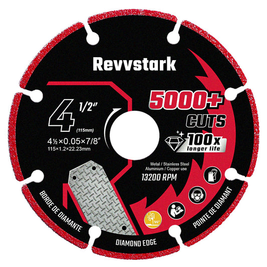 Revvstark Diamond Cutting Wheel 4 1/2 for Angle Grinder, with 7/8"" Arbor, Carbide Cutting Wheel, Metal Cutting Wheel, 4 1/2 Cut Off Wheel for Metal with 5000+ Cuts on Rebar, Steel, Iron and INOX