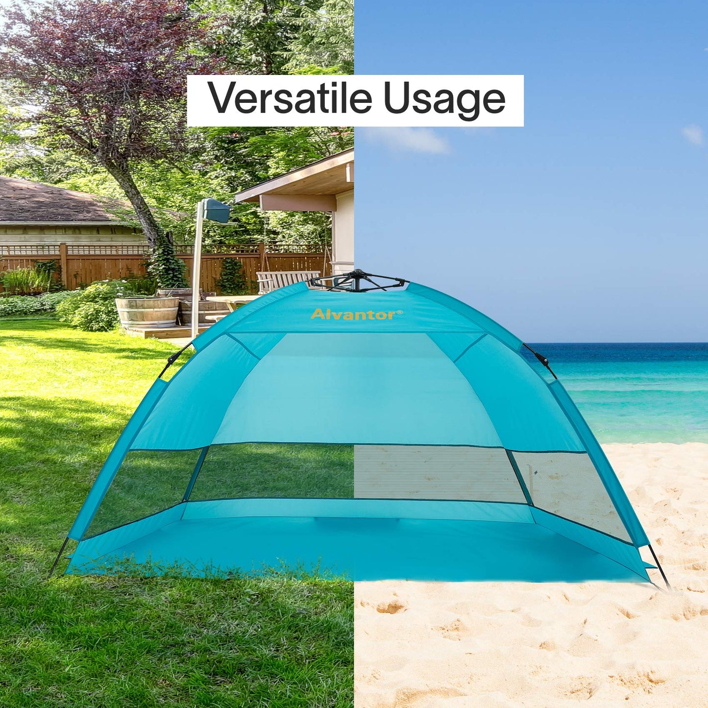 Alvantor® Beach Tent Beach Umbrella Outdoor Sun Shelter Cabana Automatic Pop Up UPF 50+ Sun Shade Portable Camping Hiking Canopy Easy Setup Windproof