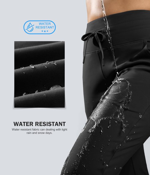 G Gradual Women's Fleece Lined Joggers 28"/30"/32" High Waisted Sweatpants Water Resistant Thermal Warm Pants Zipper Pockets(Black,30-Medium)