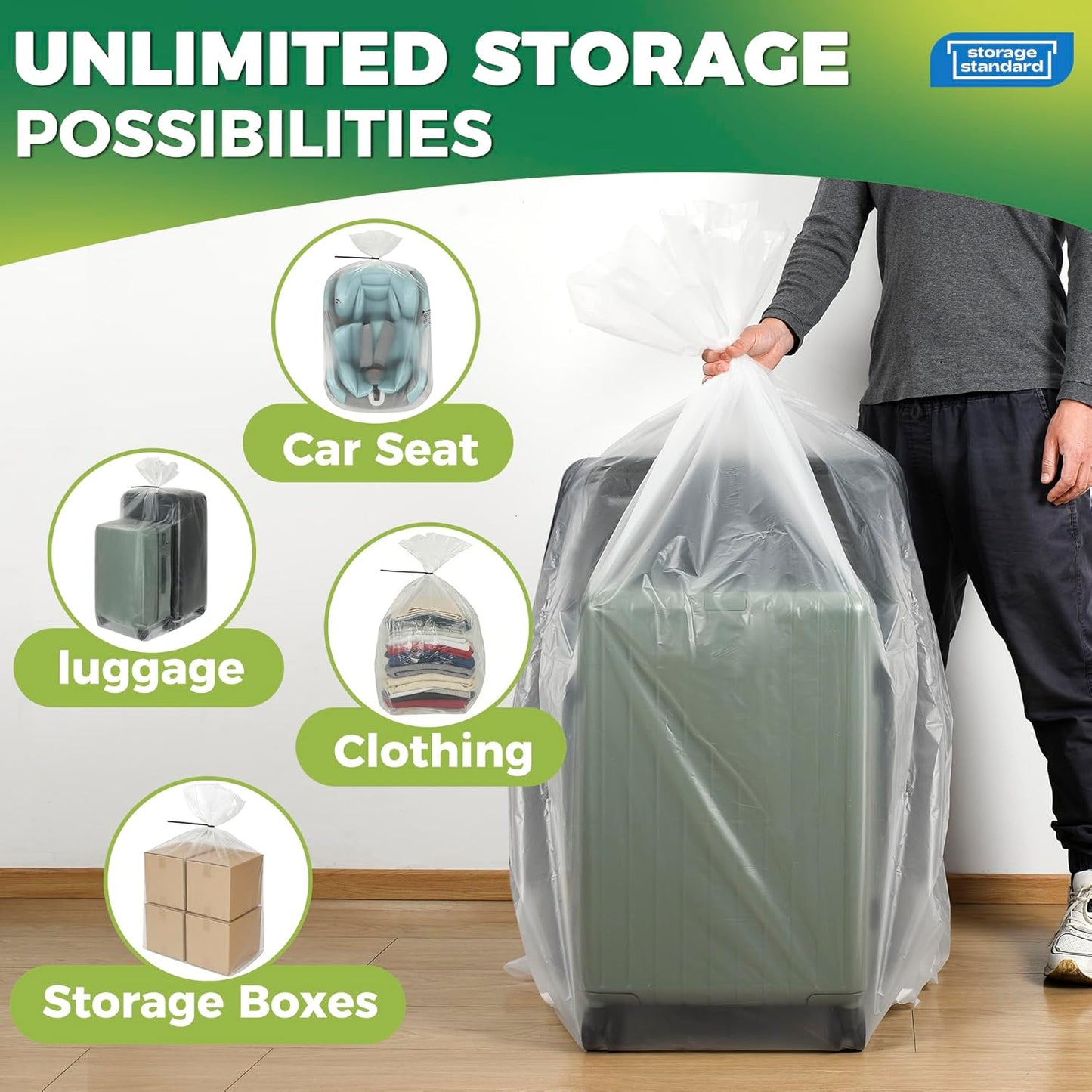 Storage Standard Large Clear Plastic Bags - Waterproof Heavy-Duty 6-Pack for Luggage & Travel Gear | 40 x 60 Inches