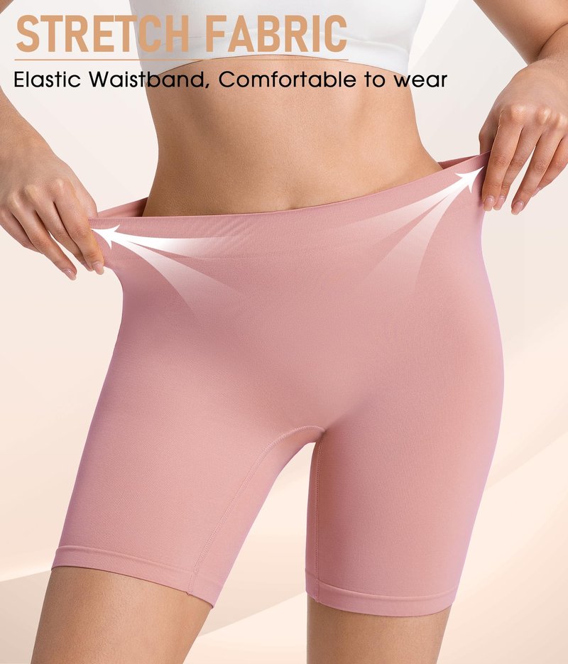 Yeblues 4 Pack Slip Shorts for Under Dresses Anti Chafing Underwear Seamless Comfortable Smooth Yoga Biker Workout Shorts (Black White Nude Pink, L)
