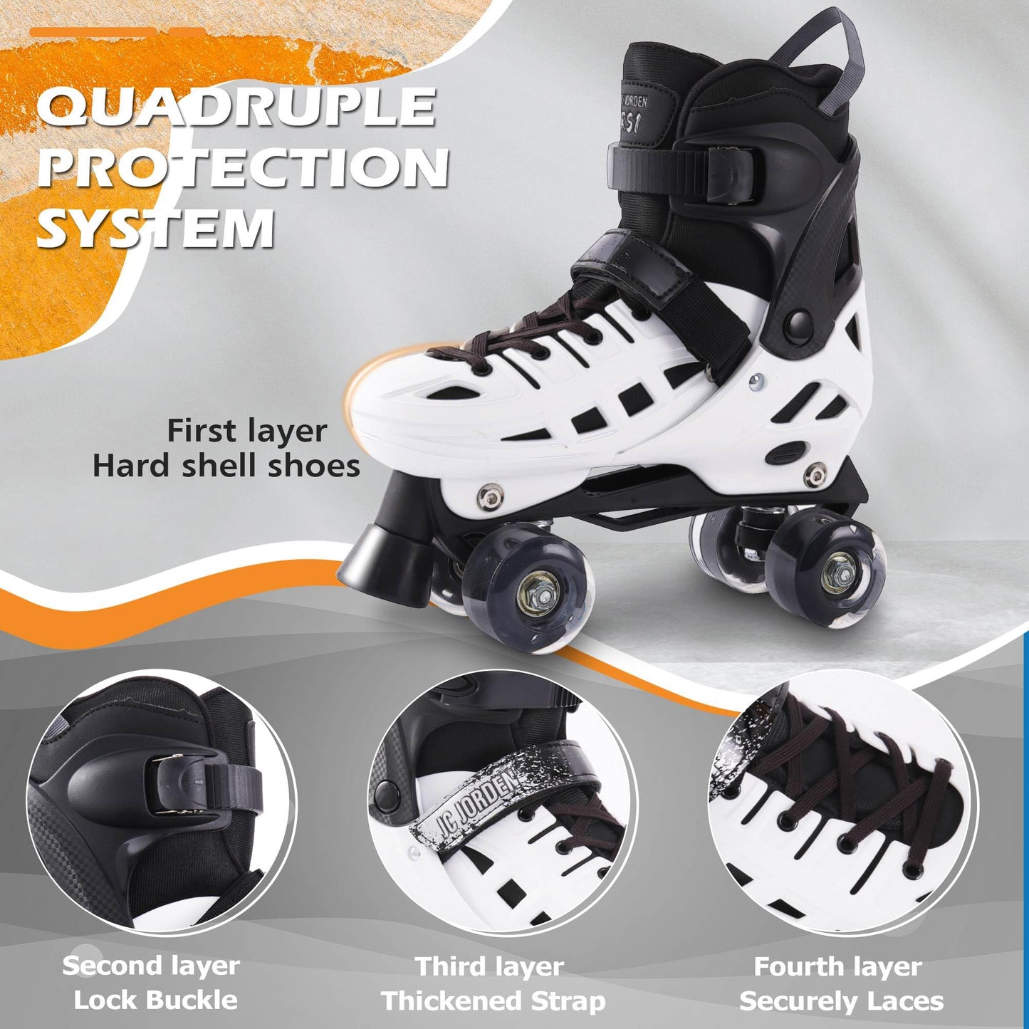 JC JORDEN Roller Skates for Kids Girls Boys, 4 Sizes Adjustable RollerSkates with Light Up Wheels for Children, Durable Outer Shell Roller Shoes, Beginners Outdoor Sports, Toddler Kids Ages 4-12