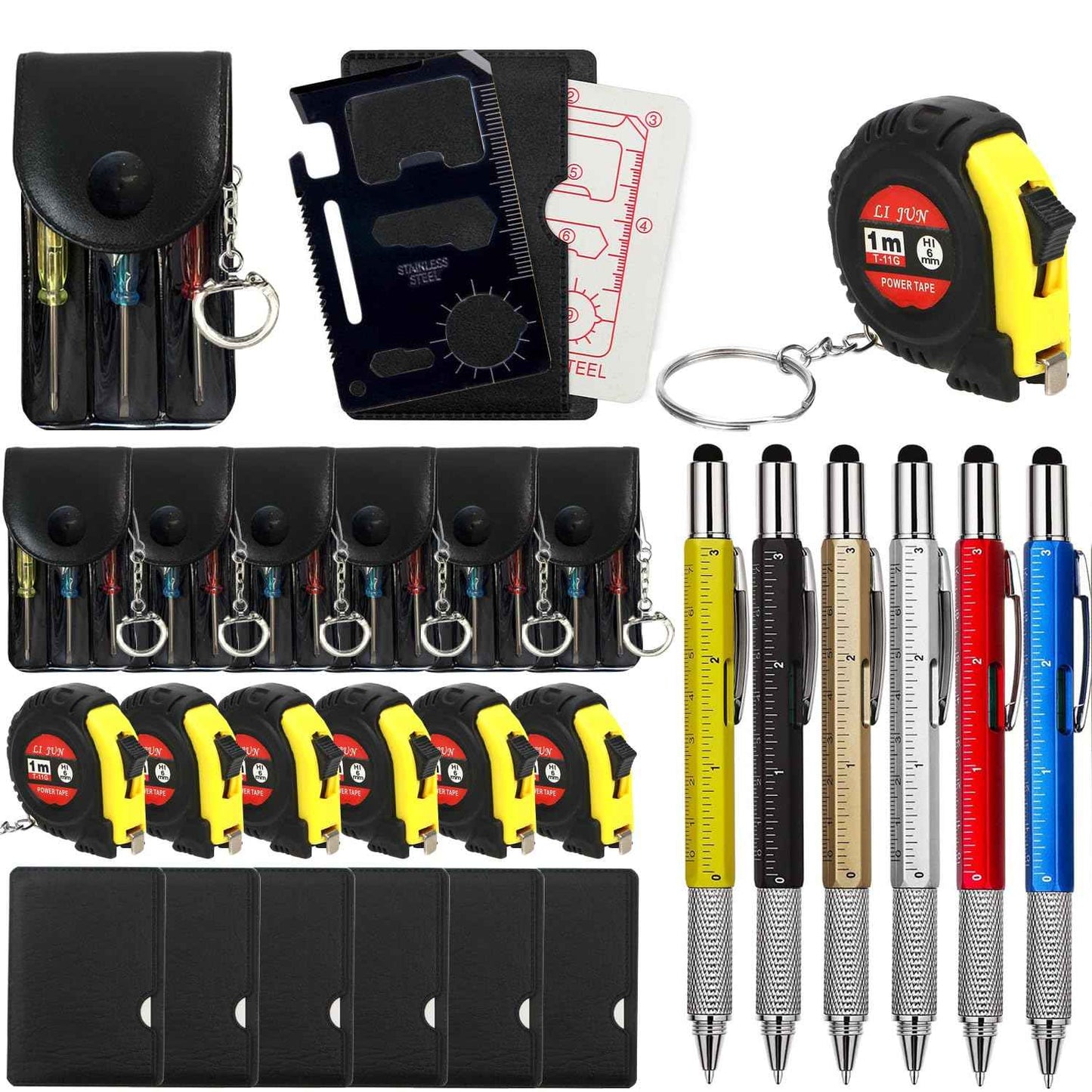 24 Pcs Mini Tape Measure Screwdriver Keychain Set – Multitool with Credit Card Tool and Pen, Bulk Gifts for Adults, Christmas Party Favors, Men’s Survival and Tool Set – Ideal for Fathers
