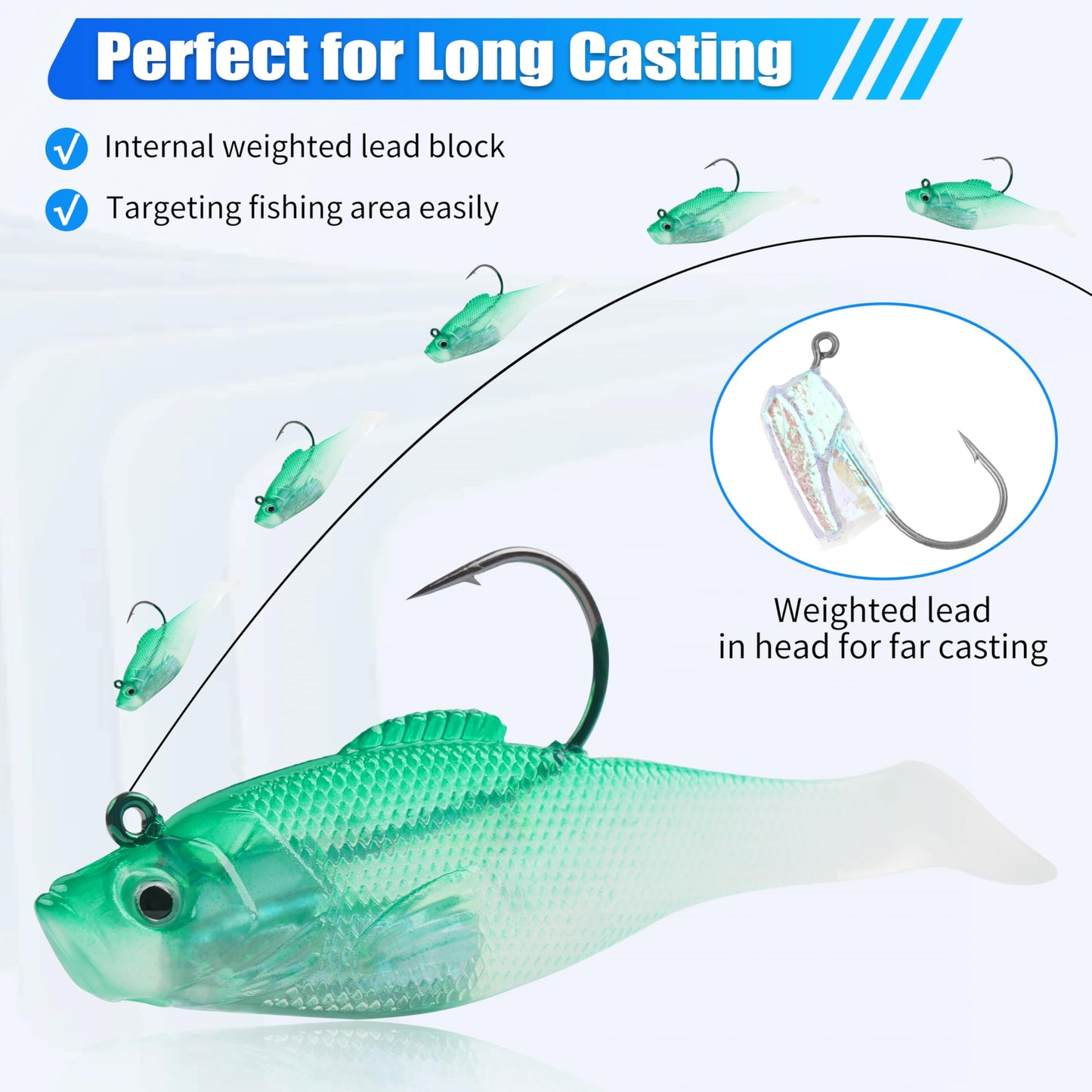 Paddle Tail Swimbaits, Pre-Rigged Soft Fishing Lures Jig Head Lifelike Swim Shad Lures Swimbait with Weighted Hook for Bass Walleye Trout Pike Crappie Striped Bass