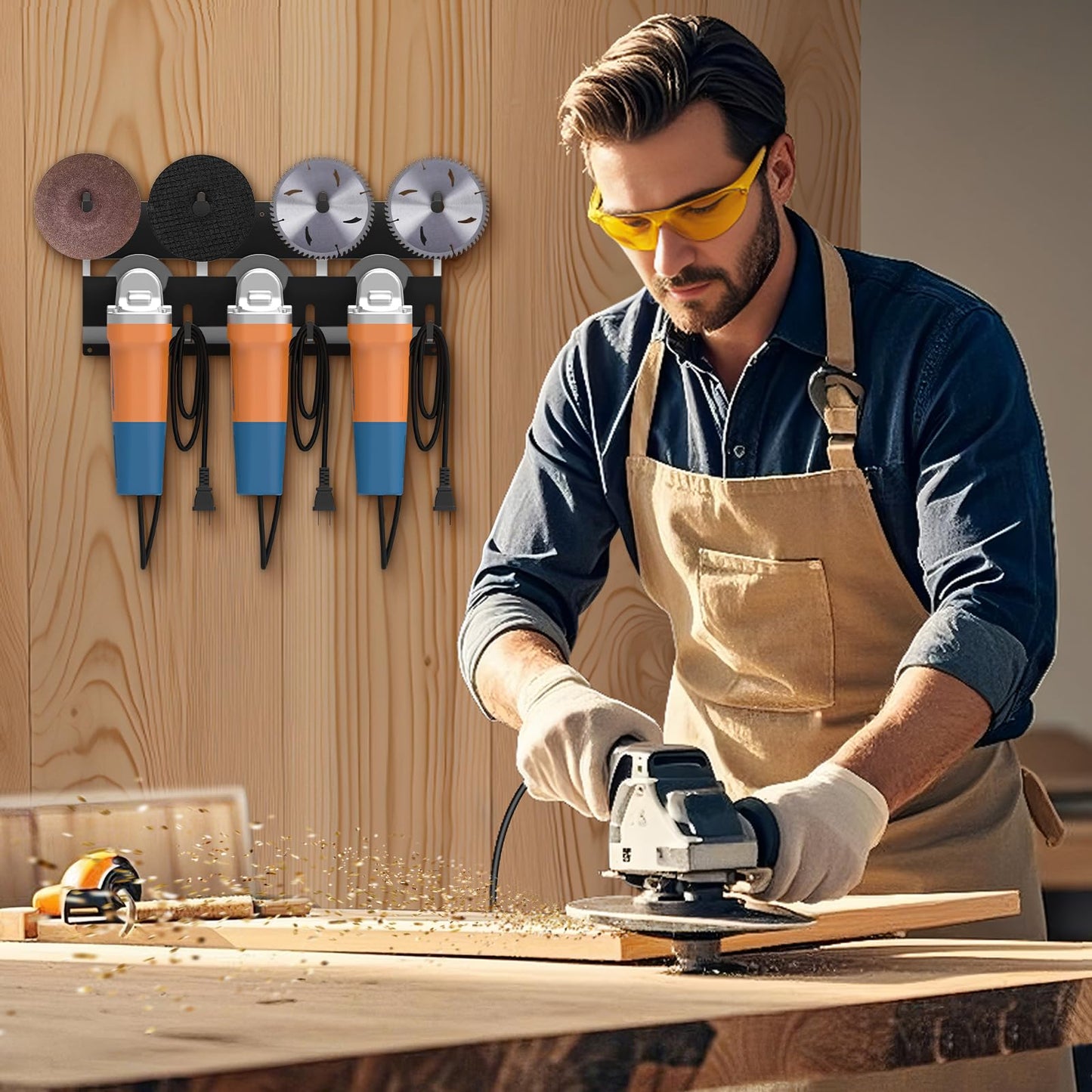 Angle Grinder Holder, Angle Grinder Stand with Discs Hook Rack & Cord Hanger, Wall Mount Power Tool Storage Rack/Bracket/Organizer for Cutters Polishers, Garage and Workspace