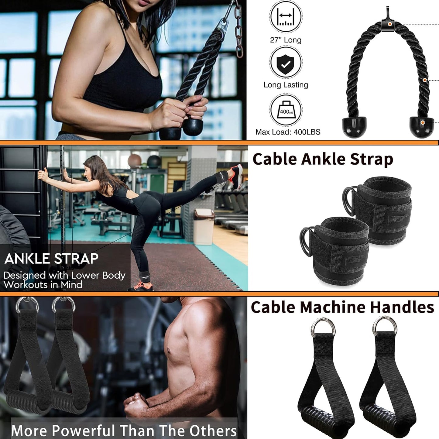 Solid Cable Machine Attachment - Versatile Gym Cable Attachments for Strength Training