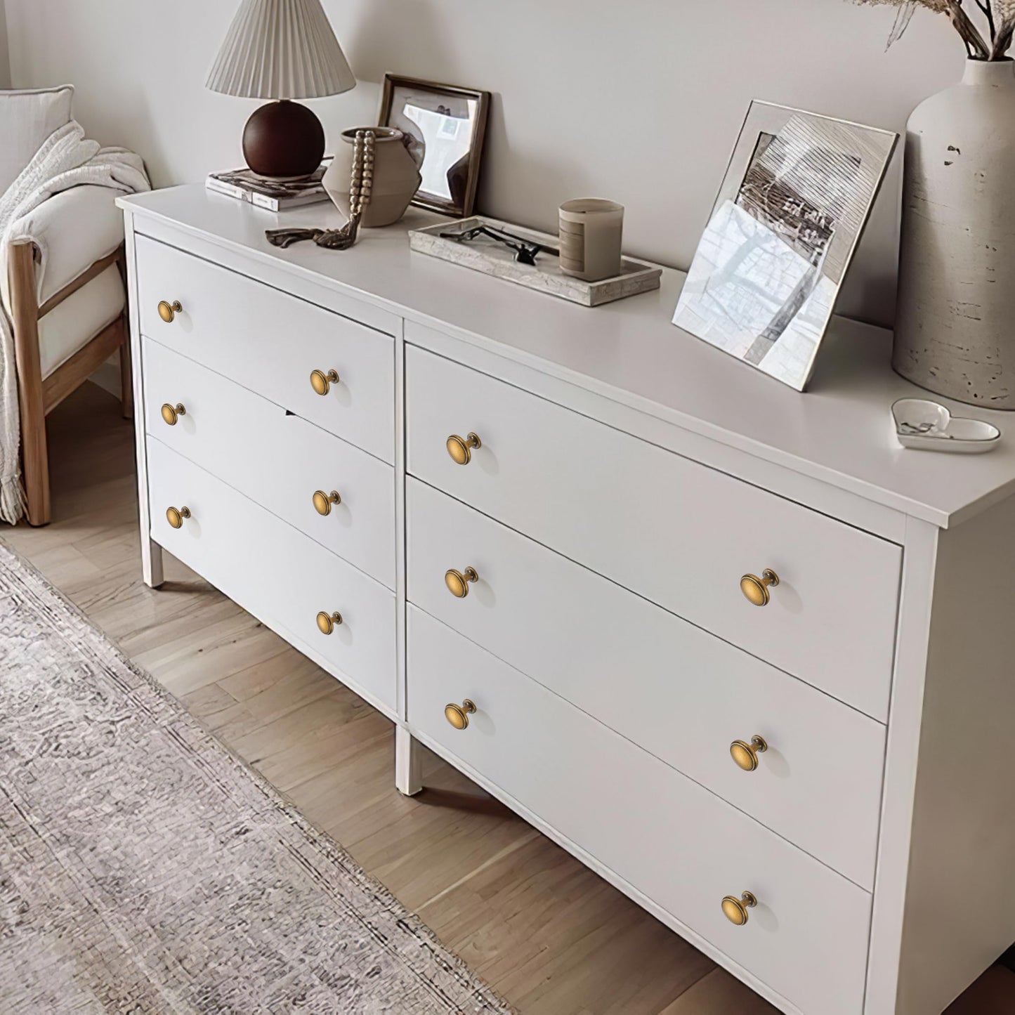 Dosoye 5 Pack Antique Brass Cabinet Knobs Drawer Knob Kitchen Hardware - Single Hole Vintage Retro Cabinet Knobs Kitchen Cabinet Pulls for Closet Wardrobe Dresser Cupboard