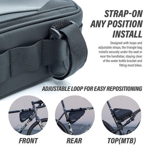 DASHIELD Bike Frame Bag Two Side Pockets Waterproof Reflective Bicycle Triangle Pouch, Storage Bag Strap-On, Mountain Road Bike MTB Cycling Bike Acessories, 2L