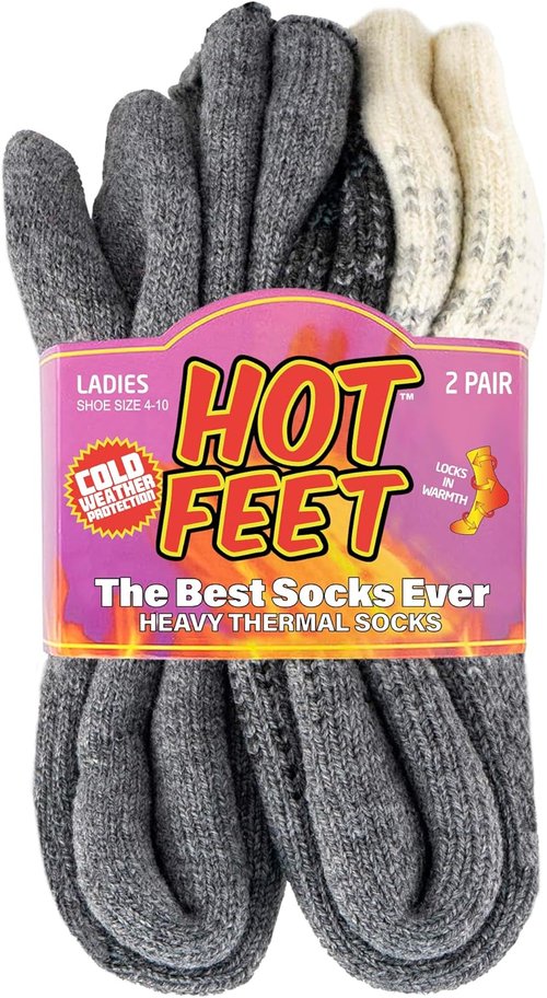 HOT FEET Thermal Socks for Women - Thick Insulated Cold Weather Hiking Socks | Size 4–10.5