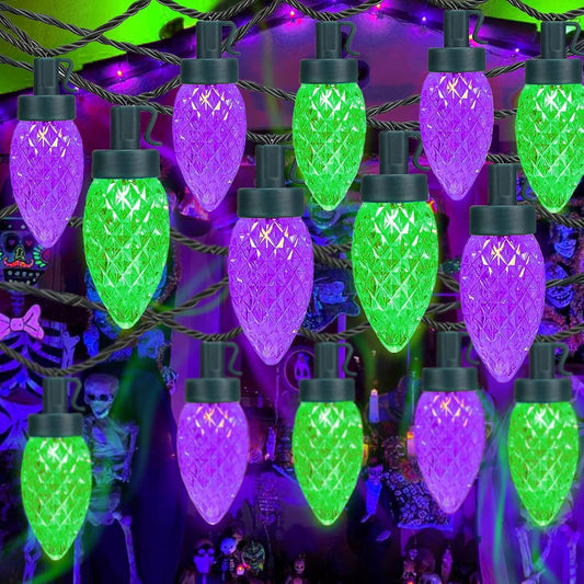 100 LED Orange & Purple C9 Halloween String Lights - Waterproof, 98FT, 13 Modes for Indoor/Outdoor Party Decor