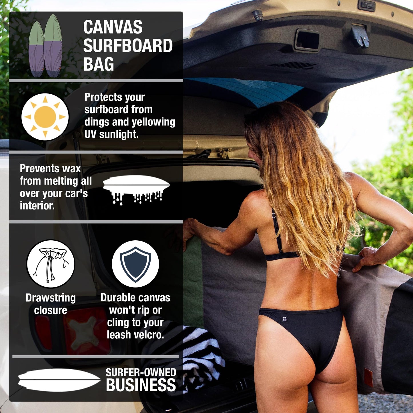 Ho Stevie! Canvas Surfboard Bag Cover - No Melted Wax on Car - Sun/Ding Protection