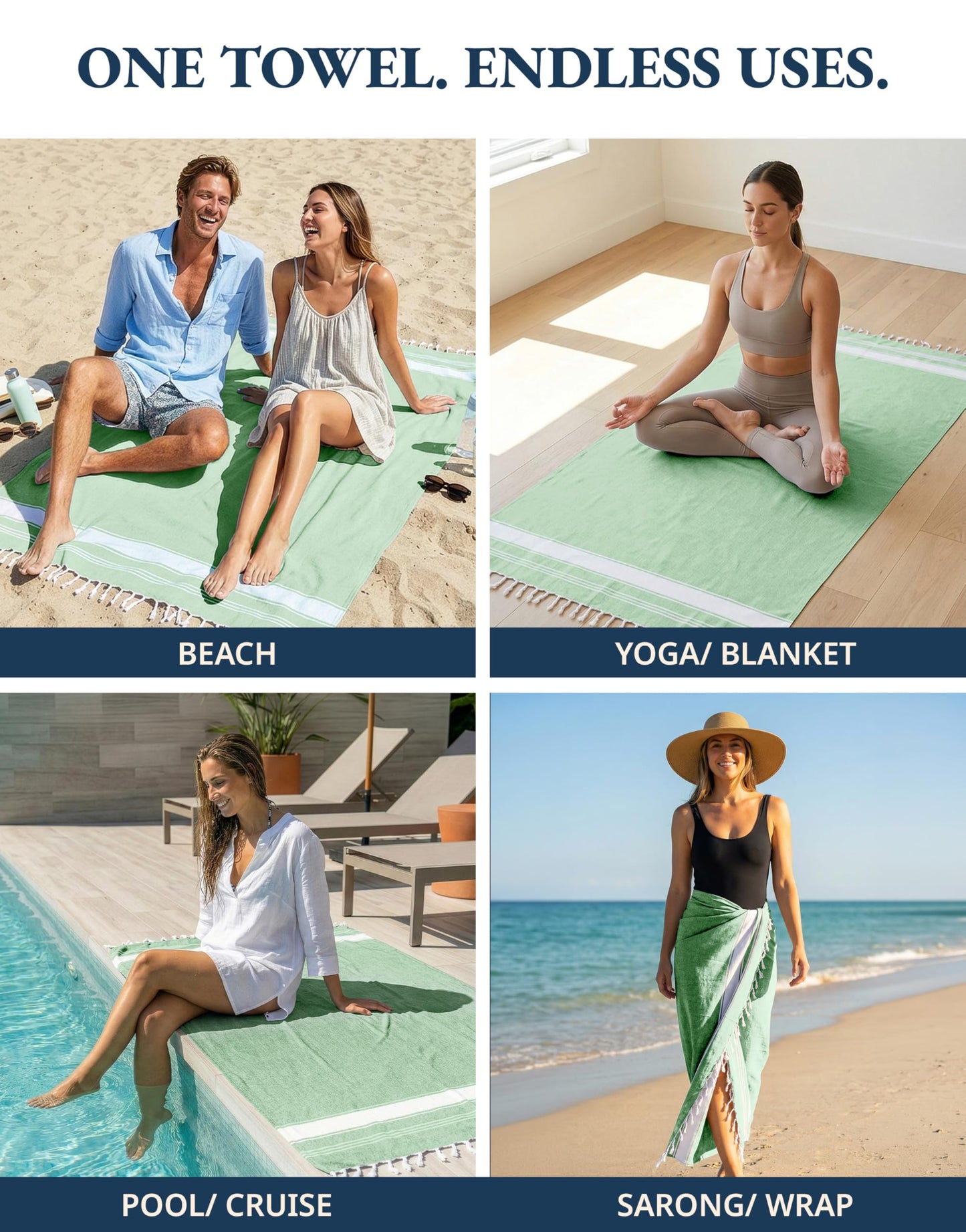 LANE LINEN Beach Towel - Pool Towels Oversized, Pre-Washed Extra Large Beach Towels, Sandless Beach Towel, Quick Dry Travel Towel, Large Pool Towel, 39"x71" - Jade Green