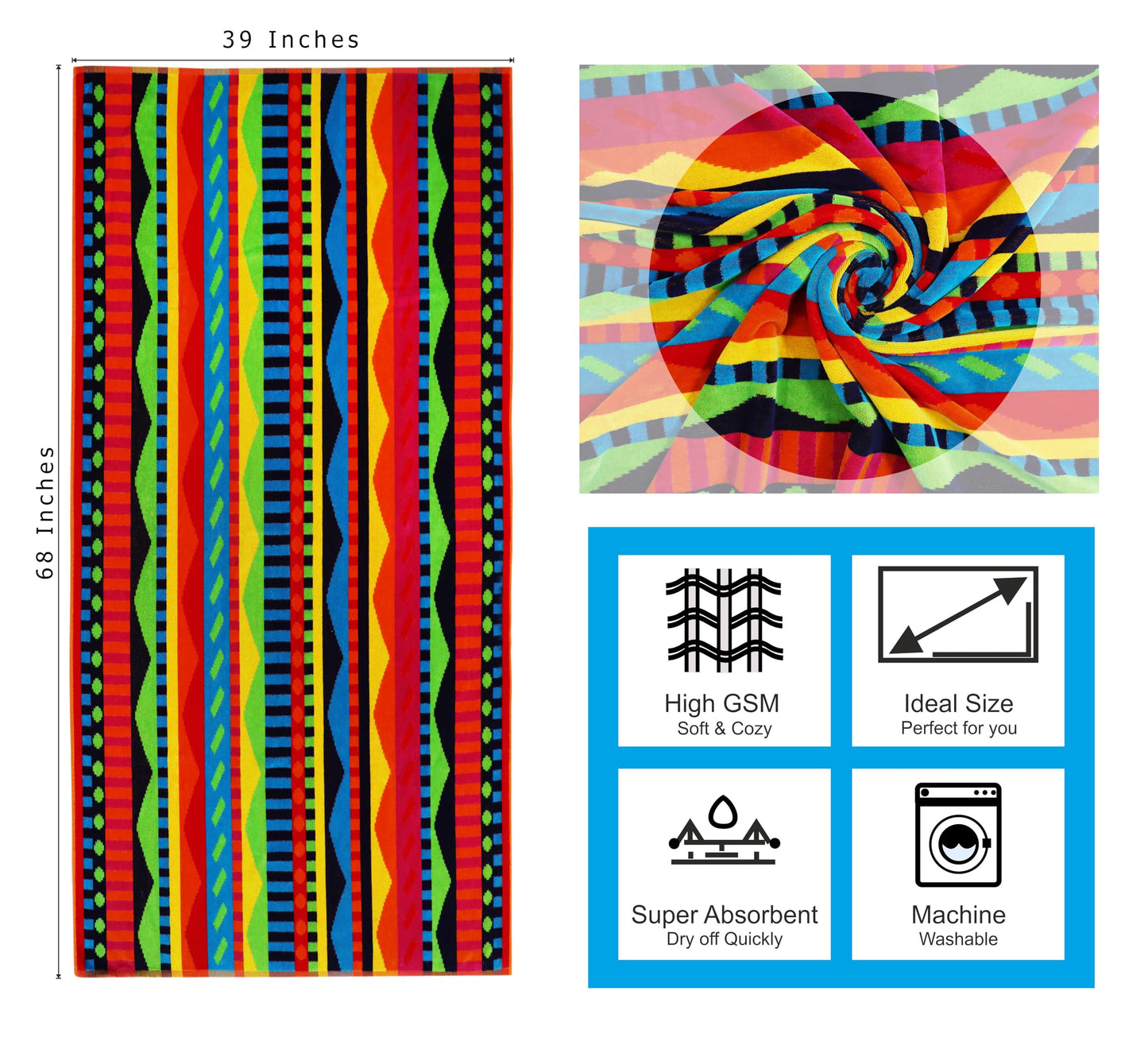 COTTON CRAFT Oversized XL Beach Towels - 39 x 68 inches - 2 Pack