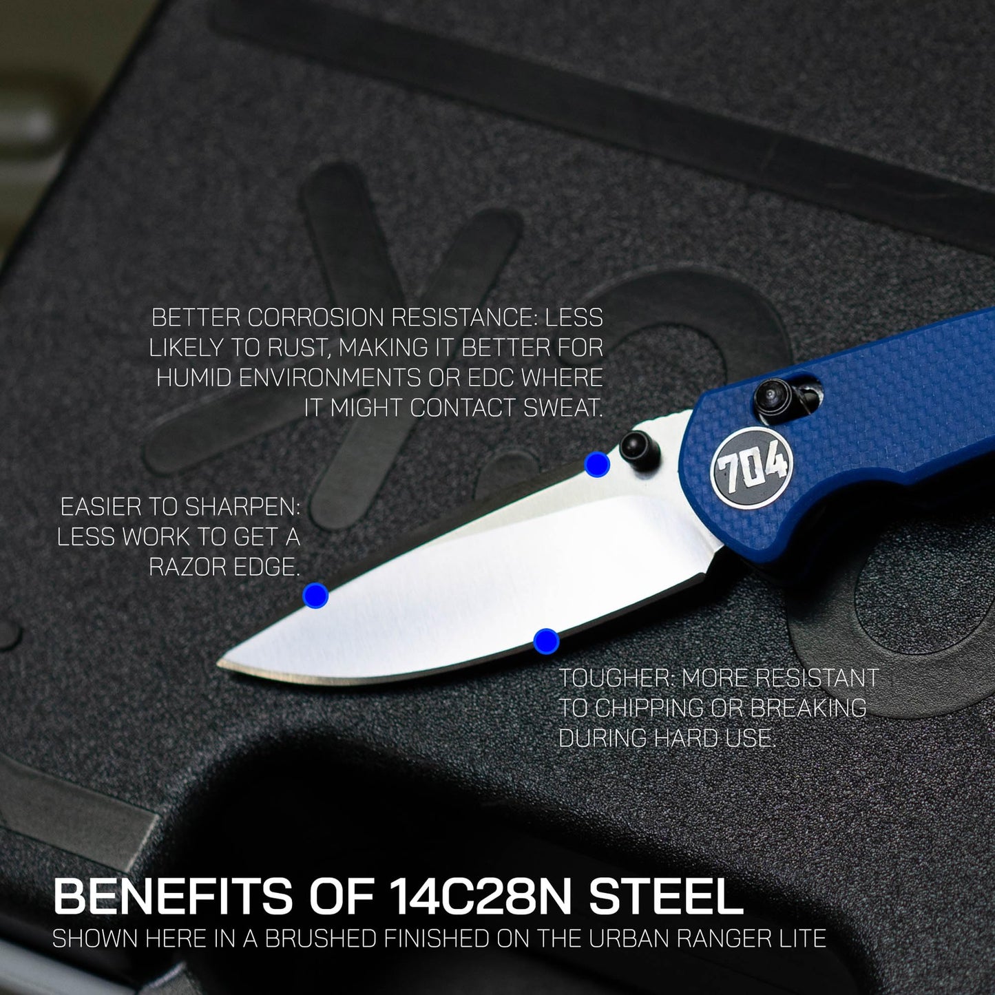 704 Gear Urban Ranger Lite V2 | EDC Folding Pocket Knife with Ambidextrous Thumbstud and Crossbar Lock | 2.91" Blade, 14C28N Steel, Reversible Pocket Clip | Black/Black