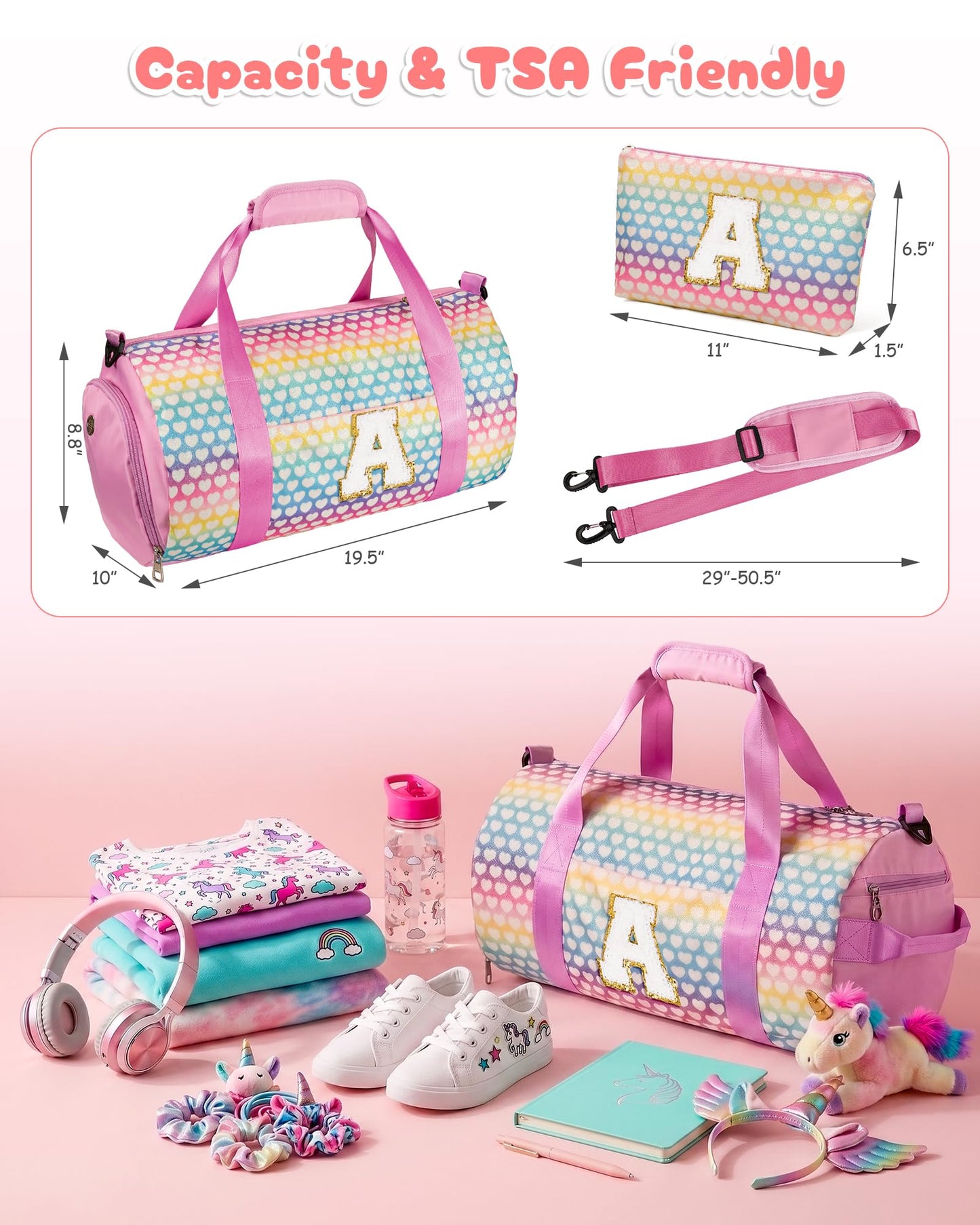 Vogewood Trendy Stuff for Tween, Girls Travel Duffle Bag, Initial Kids Overnight Weekend Bag with Shoe Compartment,Kids Gym Ballet Dance Bag with Makeup Pouch, Teenager Girl Gift Ideas (Letter B)