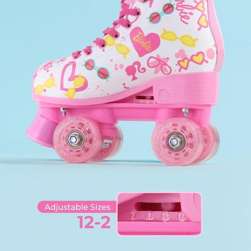 Barbie Roller Skates for Girls - Adjustable Sizes 12-2, Glitter Wheels, ABEC 5 Bearings - Durable PVC Material, Foam Shoe Lining - Perfect for Active Fun and Adventures