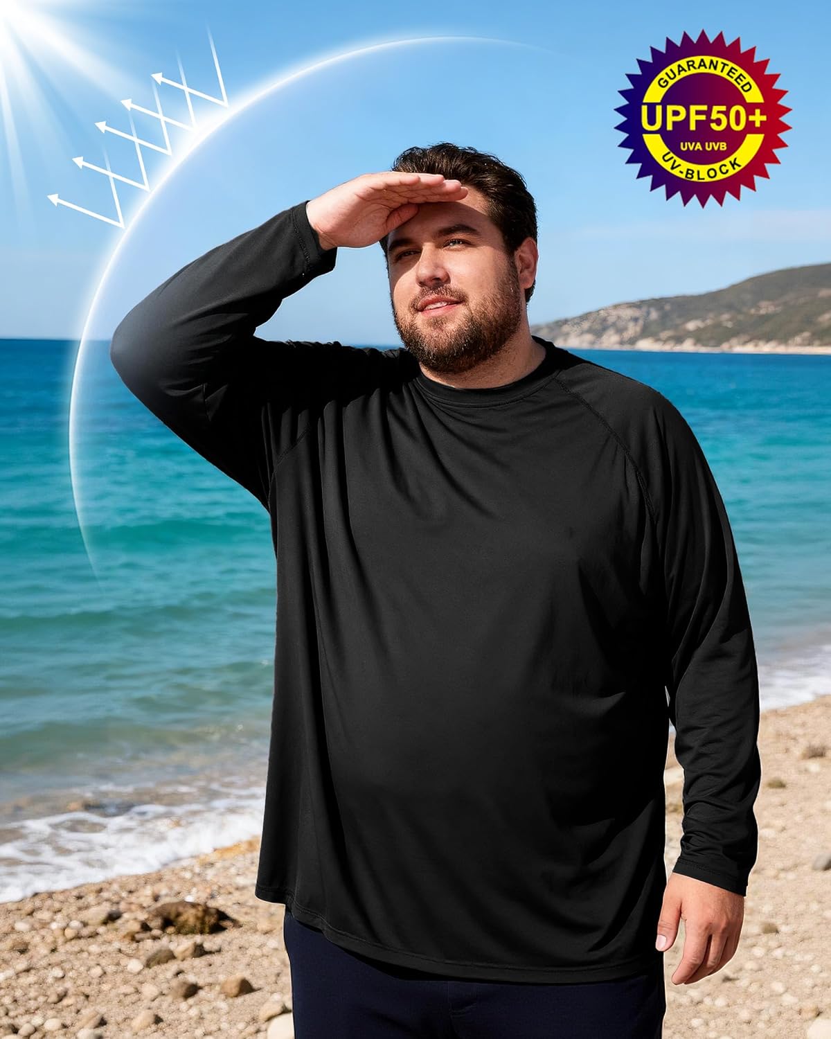Roadbox Men's UPF 50+ UV Sun Protection Long Sleeve Cooling Rash Guard | Quick Dry Fishing T-Shirt