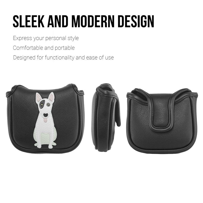 PU Leather Golf Club Covers Heel-Shafted Square Mallet Putter Covers Protector(Bull Terrier)
