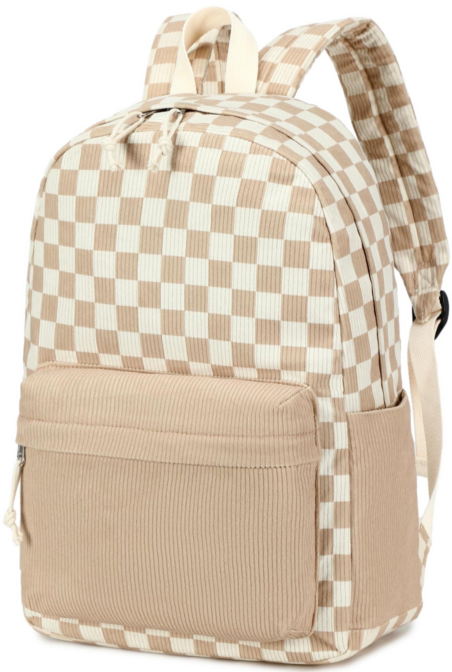 CAMTOP Backpack for Teen Girls Corduroy Bookbags Elementary Middle High School School Bag Lightweight Women Travel Casual Daypacks (Brown White Grid)