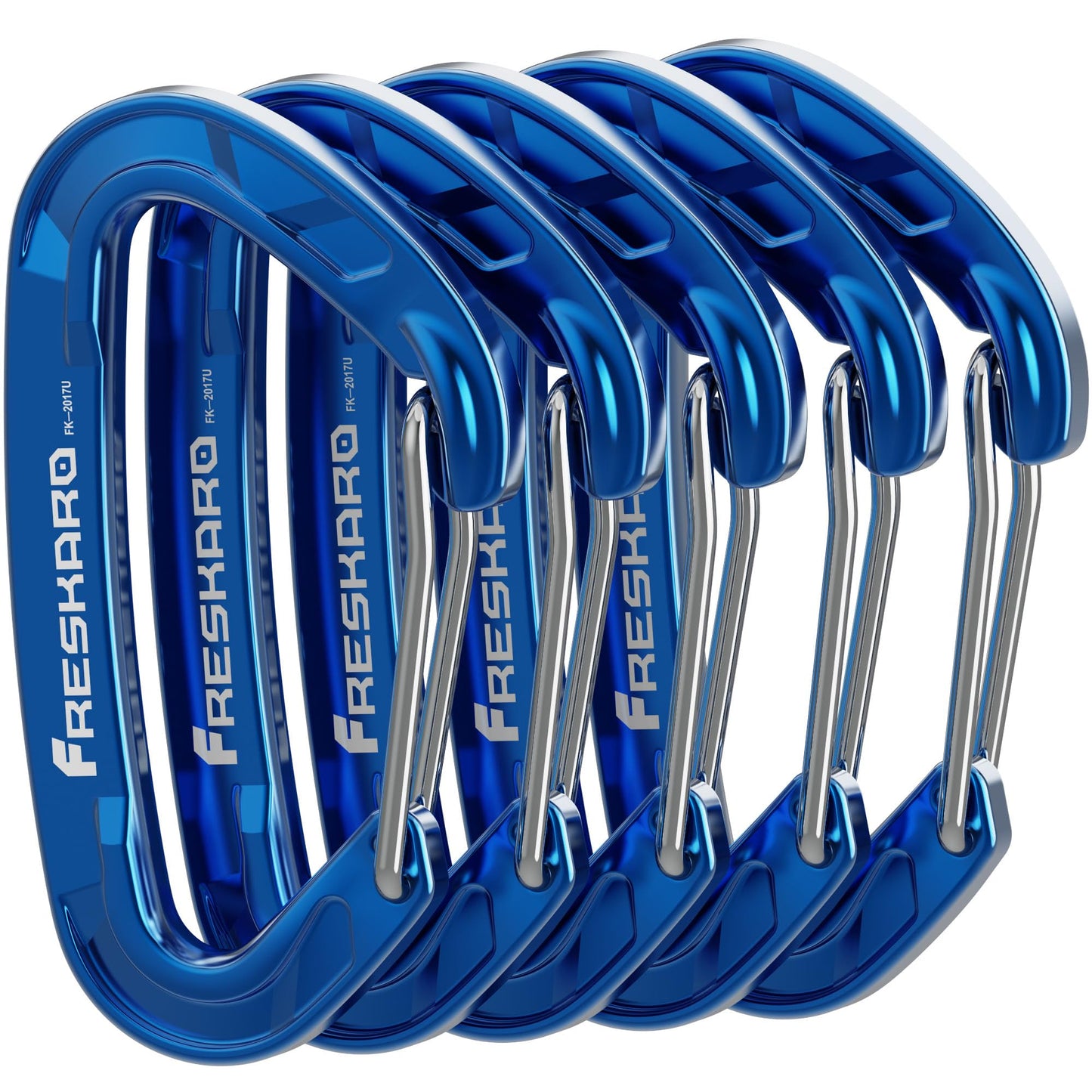 FresKaro 5pcs caribeener Clips, Wiregate Carabiner Heavy Duty, Small Sturdy Key Keychain Accessory, Not for Climbing, Mini Size, Ultra Light, for Hiking, Camping, Fishing, Outdoor, Backpack, Blue