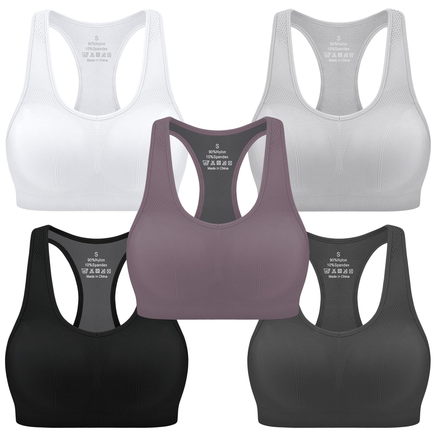 MIRITY Women Racerback Sports Bras - High Impact Workout Gym Activewear Bra Pack of 5 Color 2 Medium