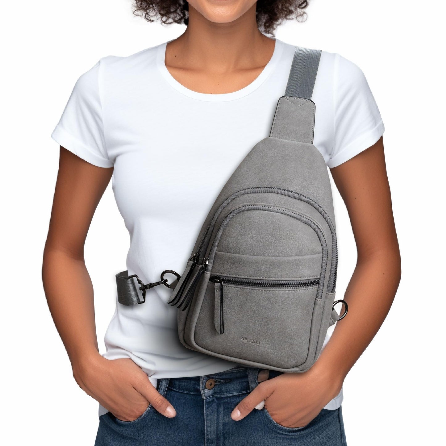 Alldaily Large Sling Bag for Women Crossbody Purse Leather Fashionable Trendy Chest Bag for Travel, Fanny Pack (Grey)