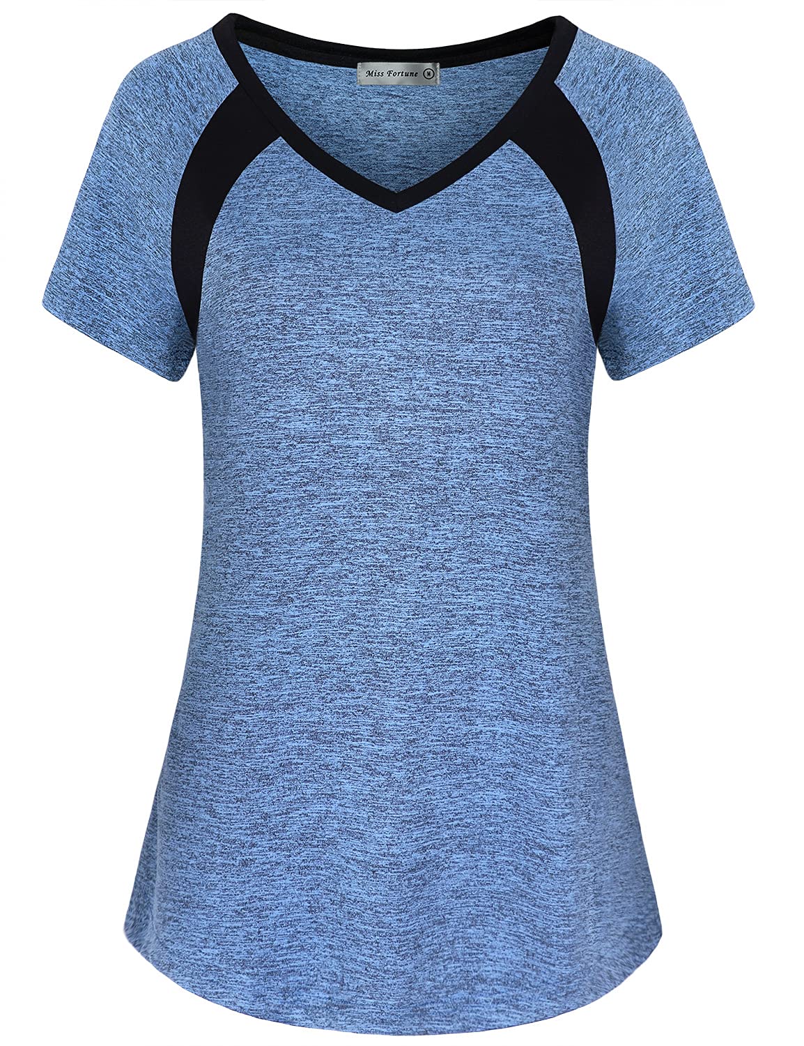 MISS FORTUNE Women `s Yoga Tops Short Sleeve V Neck Workout Sports Athletic Running Shirts