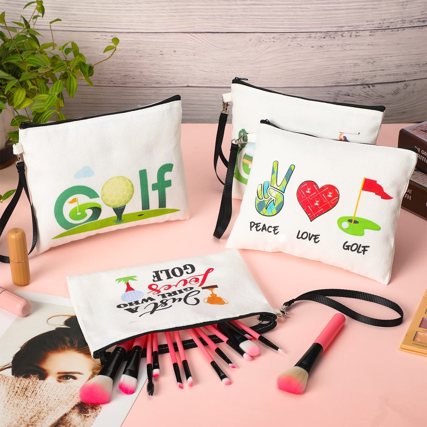 Kacctyen 4 Pcs Golf Gifts for Women Golfer Cosmetic Makeup Bags Golf Player Gifts Inspirational Golfing Pouch Zipper Travel Bag Portable Wristlet Wallet Accessories for Golfing Lover Player, 4 Styles