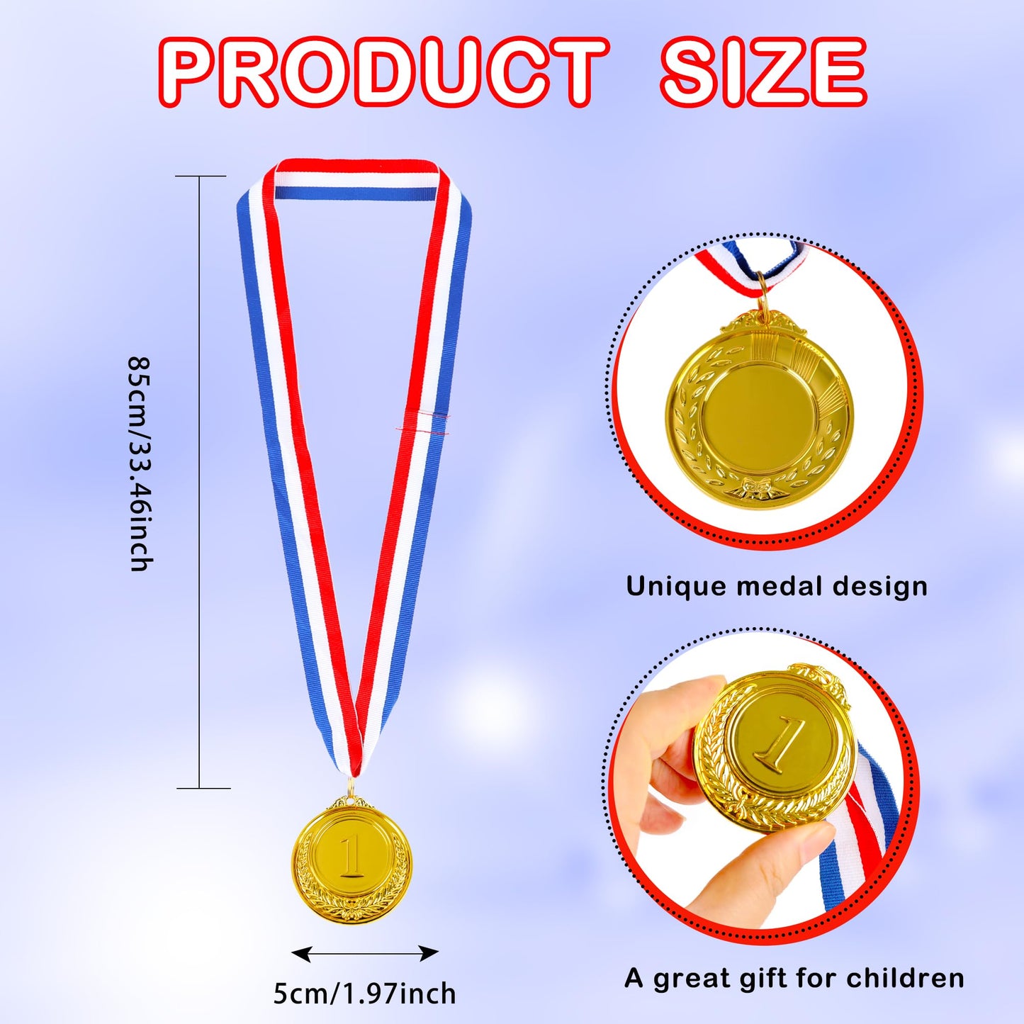 Hoarost 18 Pcs 2 Inch Gold Winner Award Medals 1st Place Award Medals with Neck Ribbons for Tournaments Competitions Prizes Sports Party Favors