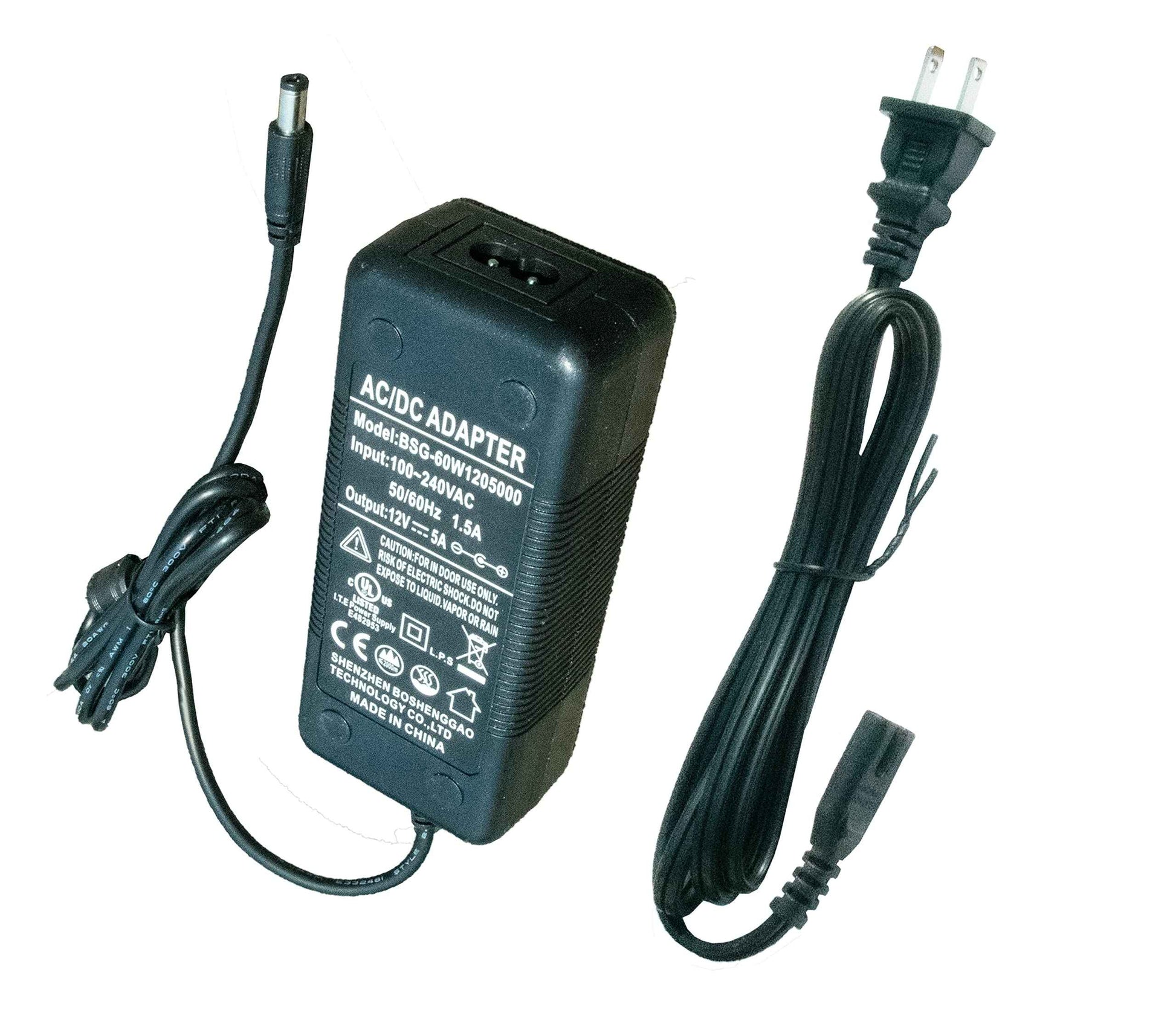 HappyBird Lighting Universal 5 Amp 12V Power Supply Adapter - AC 100-240V to 12V - 5.5 x 2.1mm Output Jack for LED Strips, CCTV Cameras, Light Bars