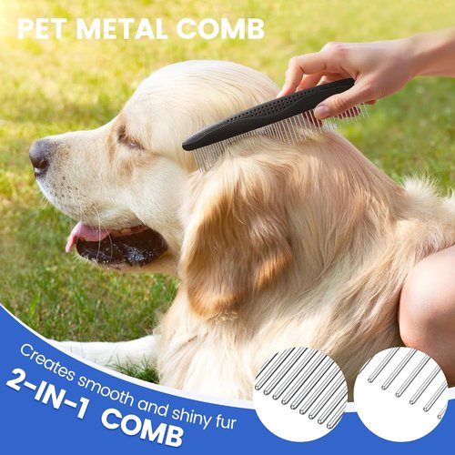 Double-Sided Pet Grooming Rake - 4-in-1 Professional Grooming Kit for Dogs & Cats | Extra-Wide Dematting Tool (4PCS, Black)