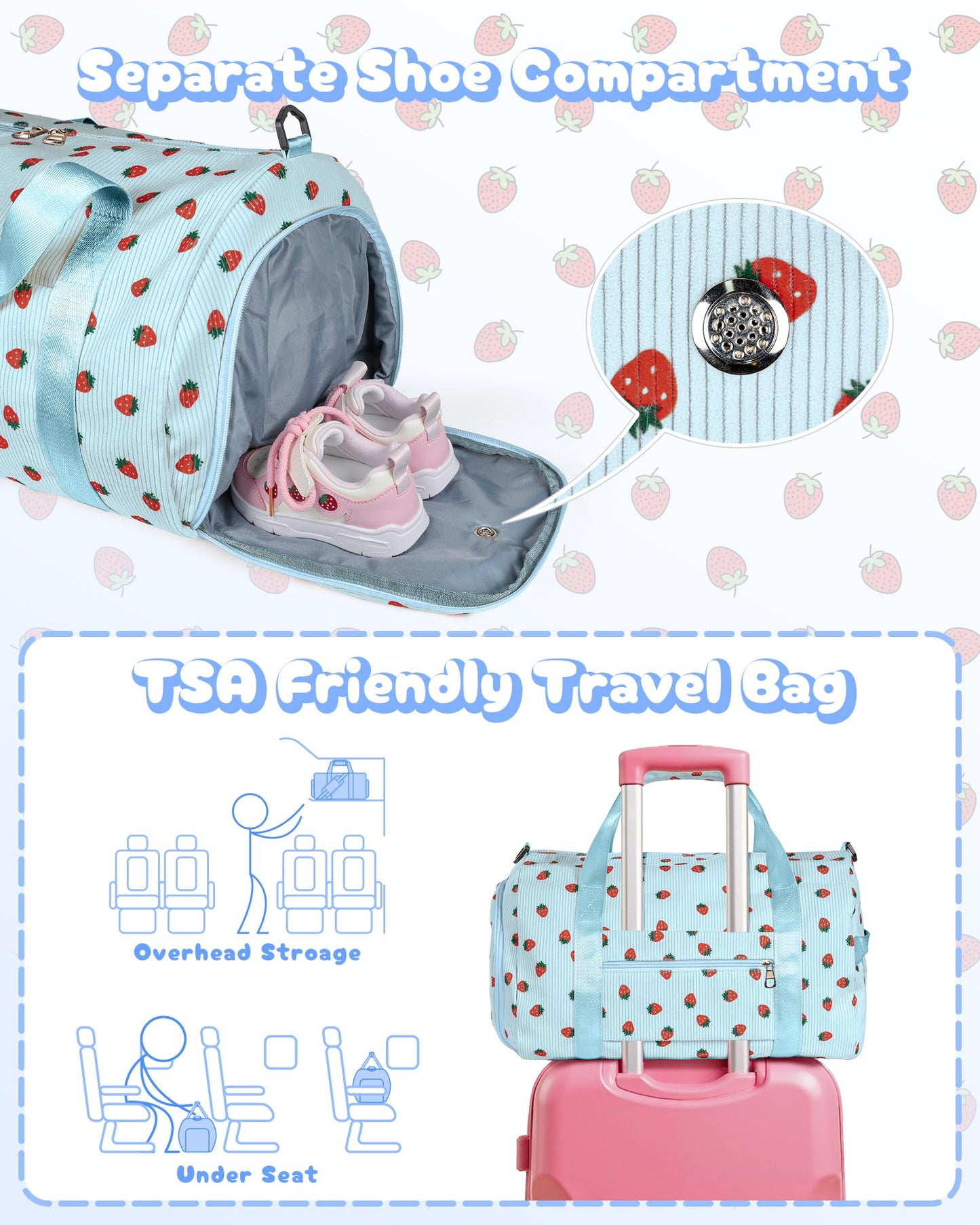 Vogewood 5 Year Old Girl Birthday Gift Ideas, Girls Gym Bag, Kids Personalized Weekend Duffel Bags with Shoe Compartment, Initial Travel Tote with Makeup Bag, Sweet 16 Gifts for Teens (Letter H)