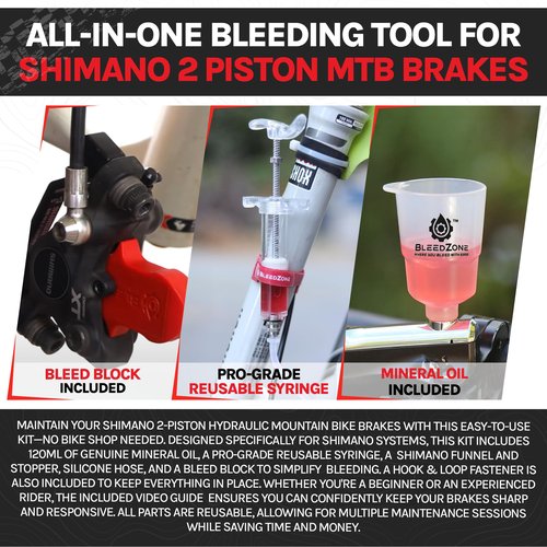 BleedZone for Shimano Brakes Bleed Kit, Bike Hydraulic Brake Kit with 120ml Mineral Oil and Pro Syringe - Fits with Shimano Bike, Mountain Bikes