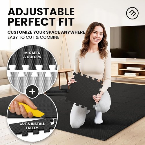 Bemaxx Gym Mats Set - 18 Pcs EVA Interlocking Foam Floor Tiles | 18 Sq Ft Protective Workout Flooring (12.6"x12.6"x0.4")