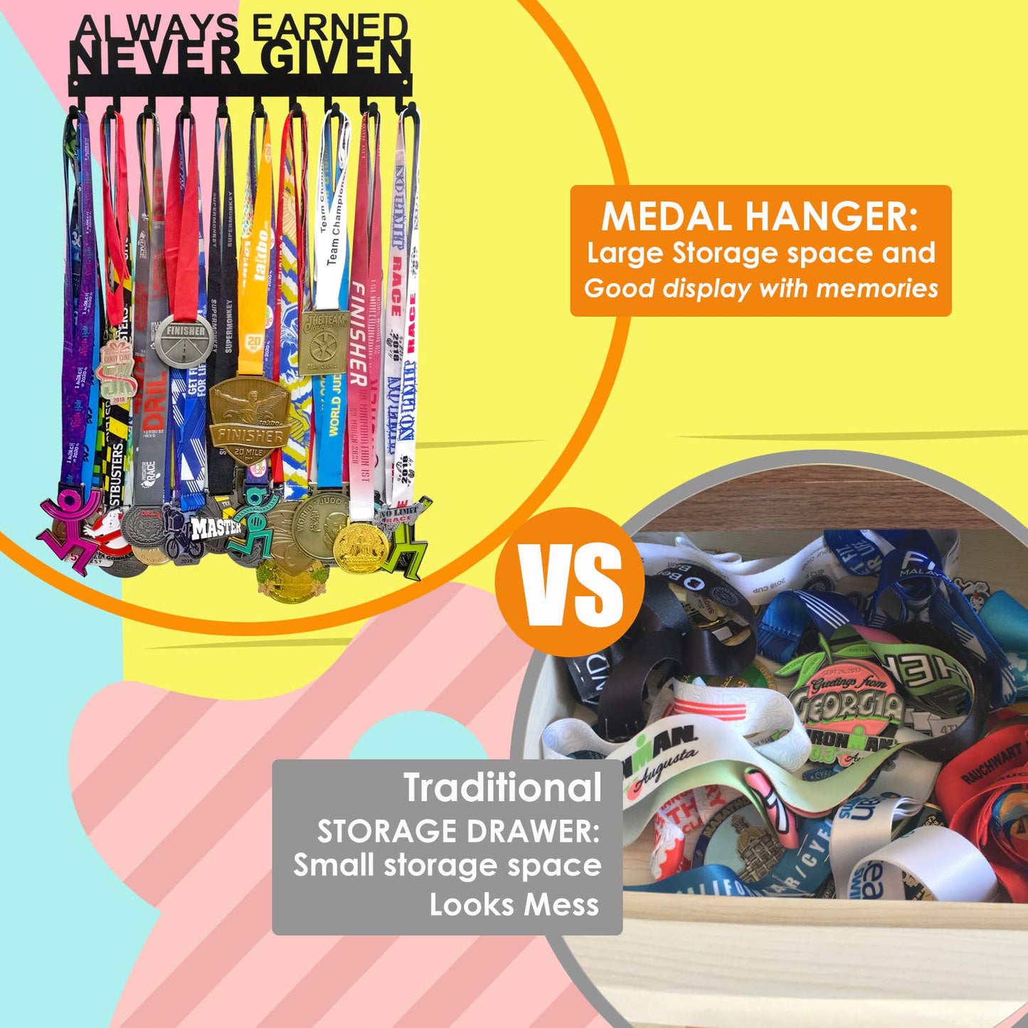 Miayork Medal Holder Display Hanger Rack Frame - Sturdy Wall Mount Medals Easy to Install