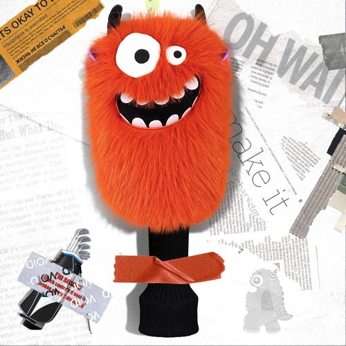 LZFAN Funny Golf Headcover, Animals Plush Driver Headcover Fairway Hybrid Headcover, Golf Club Head Covers Gift for Men Women Orange Monster
