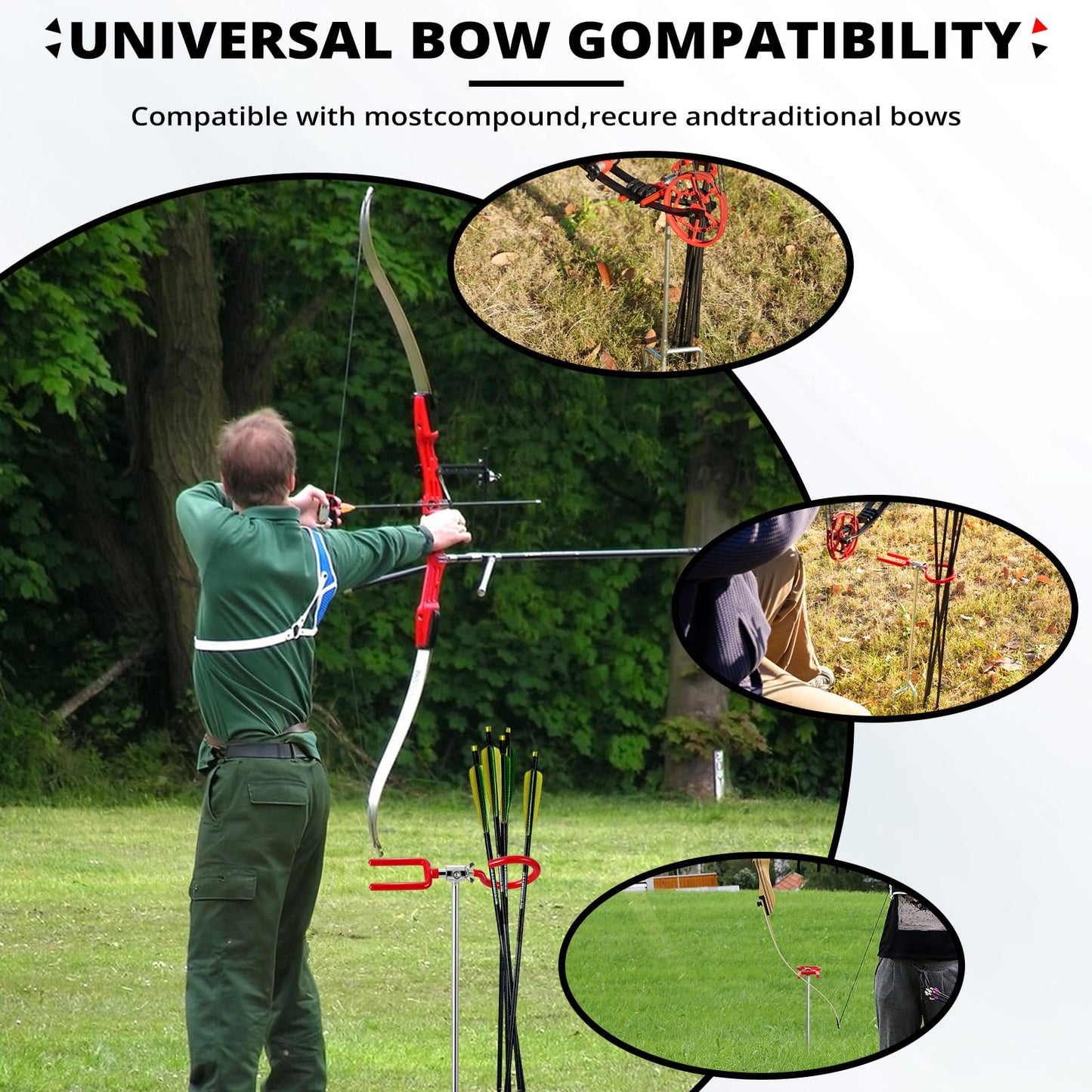 Hadwoer Bow Stand for Compound and Recurve Bows Heavy Duty, 3-Prong Ground Stake, 360° Adjustable Portable Bow Holder for Hunting, Ground Blind, Target Practice