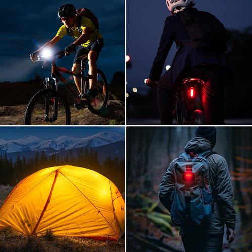 Mooyude High Lumens Super Bright Bike Light for Night Riding, USB Rechargeable Bicycle Headlight, Waterproof Bike Headlight, Waterproof Bike Headlight and Taillight, MTB Off-Road Cycling Commuting