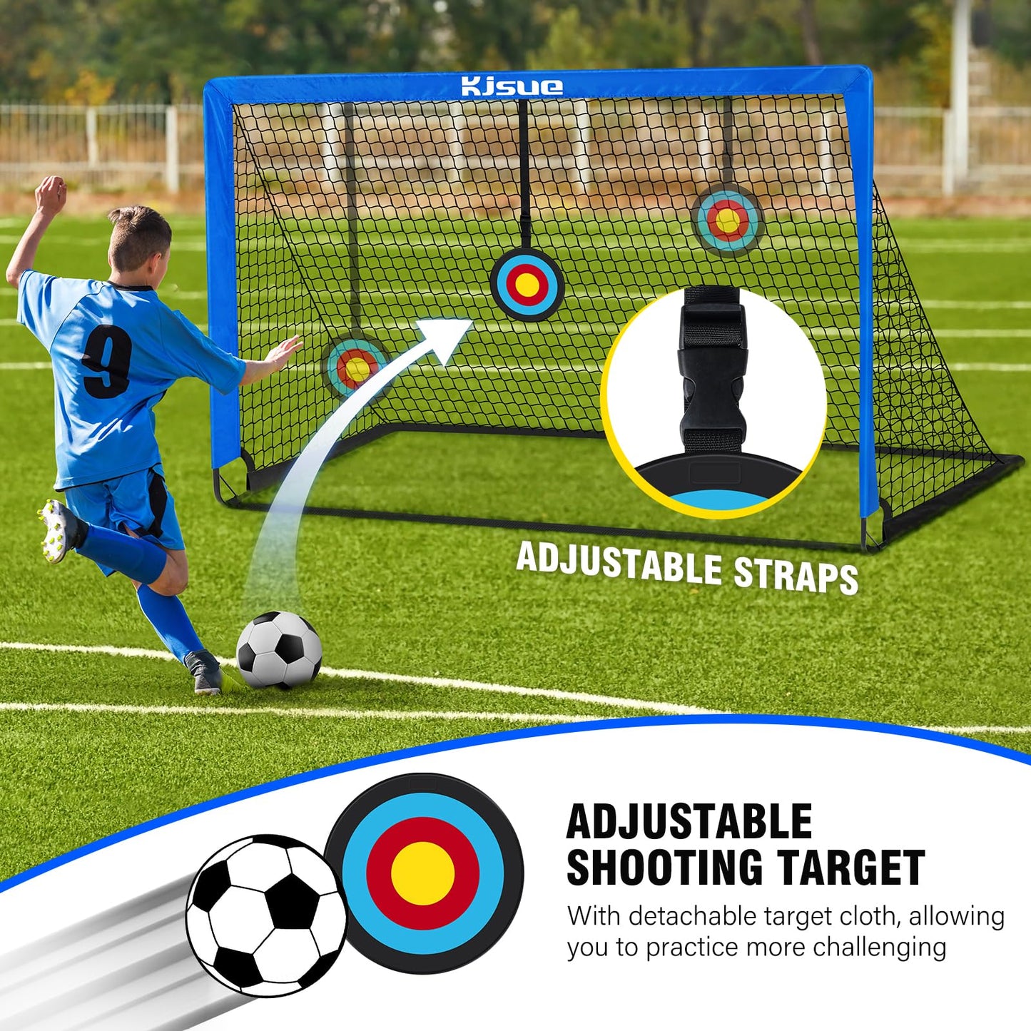 Soccer Goal, Kids Soccer Goals for Backyard Set of 2, 5 x 3.6ft Soccer Net Training Equipment, Pop Up Toddler Soccer Goal for Outdoor Indoor Sports Games with Ball, Cones, Targets (Blue)
