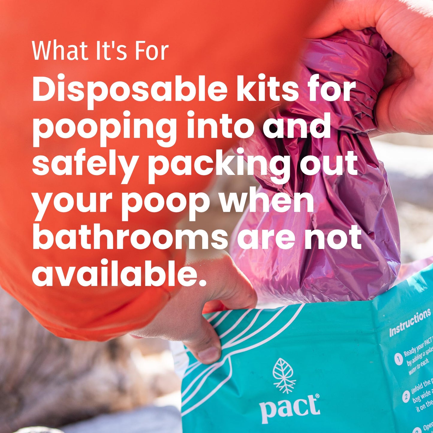 PACT Pack Out Kit - Camping Poop Kit Includes Wet Wipes, Smell Proof Disposal Bags, Hand Wipes, Poop Powder for Odor and Human Waste Bags for Camping and Backpacking - 6 Pack