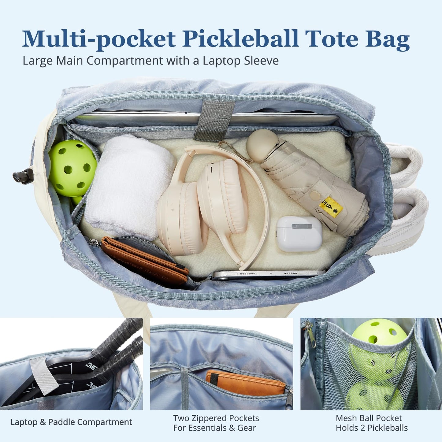 LANBX Pickleball Bag Fits 2 to 6 Paddles, Quilted Pickle ball Tote Bags for Women and Men with Shoe Compartment and Fence Hook, Great Pickleball Gifts