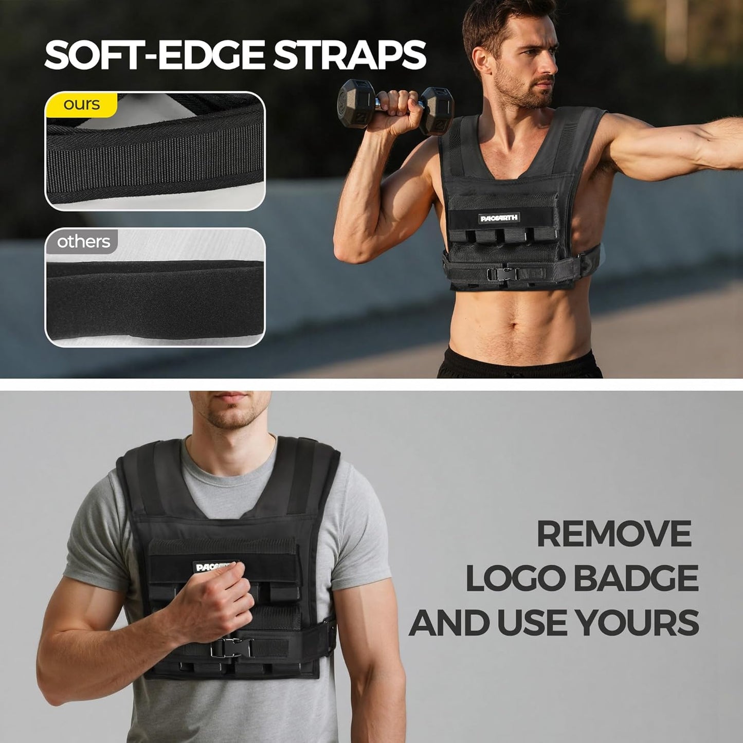 PACEARTH Adjustable Weighted Vest - 20lb to 44lb for Strength Training, CrossFit & Running | Black