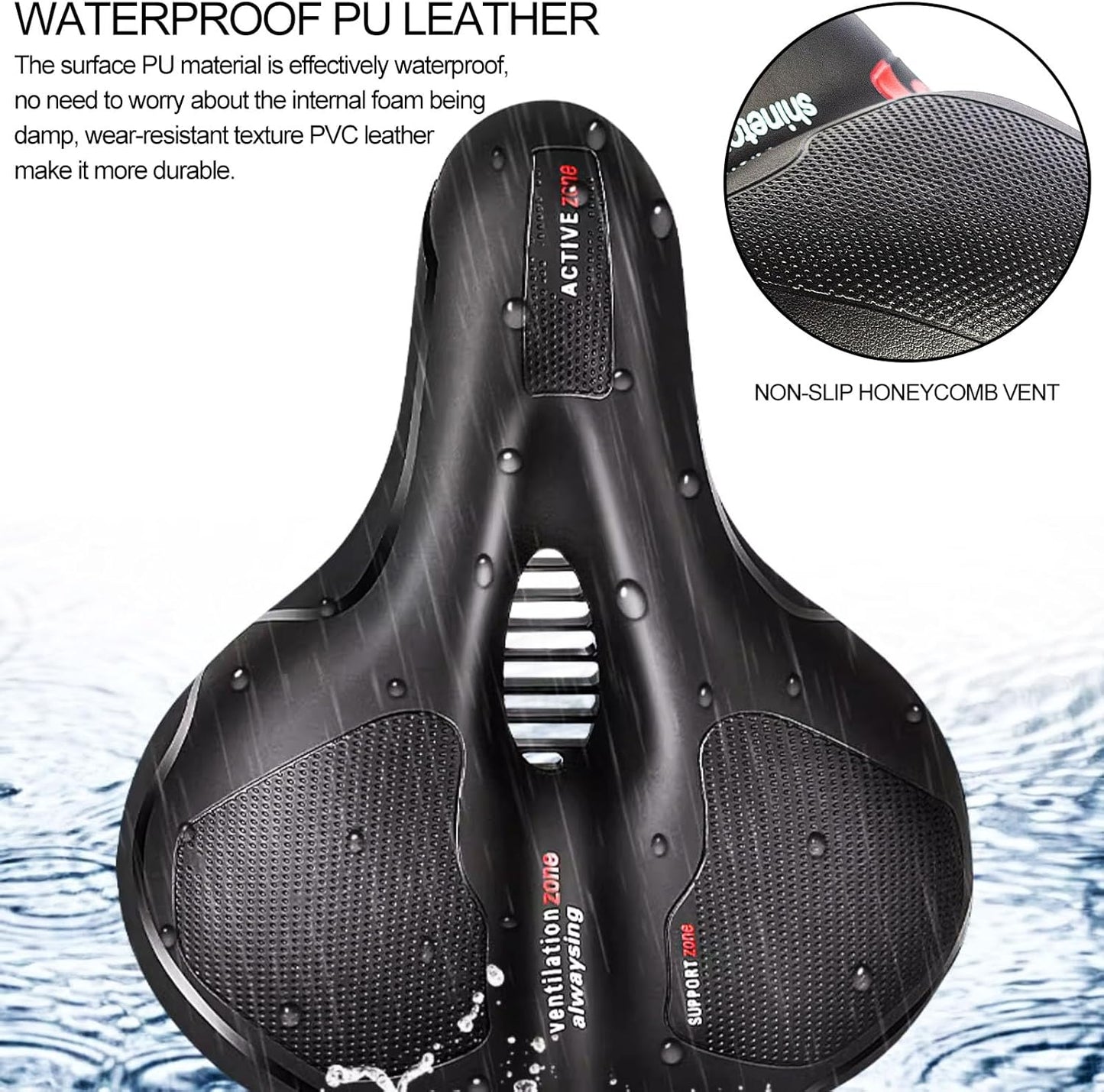 TOPCABIN Comfort Bike Saddle - Waterproof Wide Replacement Seat with Dual Shock Absorption & Memory Foam