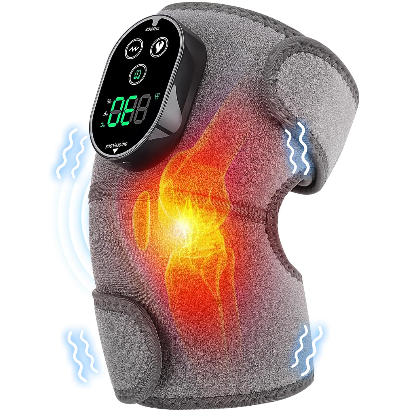 WOLOYHEATIE Knee Massager for Pain Relief, Rechargeable Knee Heating Pad for Knee Pain, Heated Knee Brace Wrap for Shoulder Elbow Arthritis Stress Relief (Gray)
